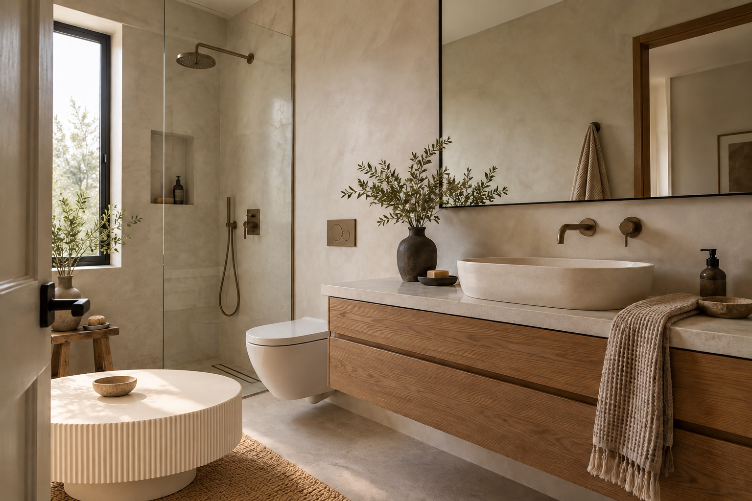Baño Marfil & roble