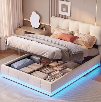 Cama doble hidráulica con LED