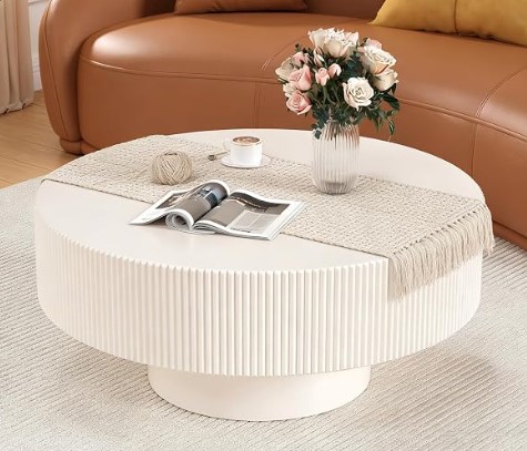 Mesa de centro redonda de madera maciza estilo tambor