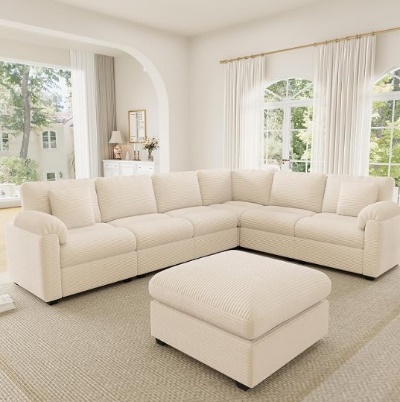 Sofá modular de 7 plazas con taburete